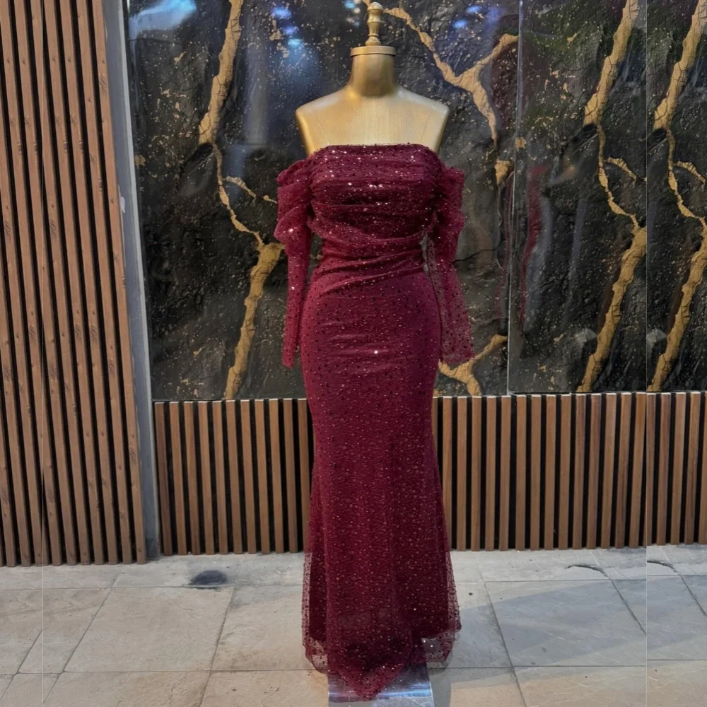 

Customized Luxury Evening Dress Pleat Sequined Off-the-shoulder Trumpet Long DressesBespoke Occasion Gorgeous Party Gown