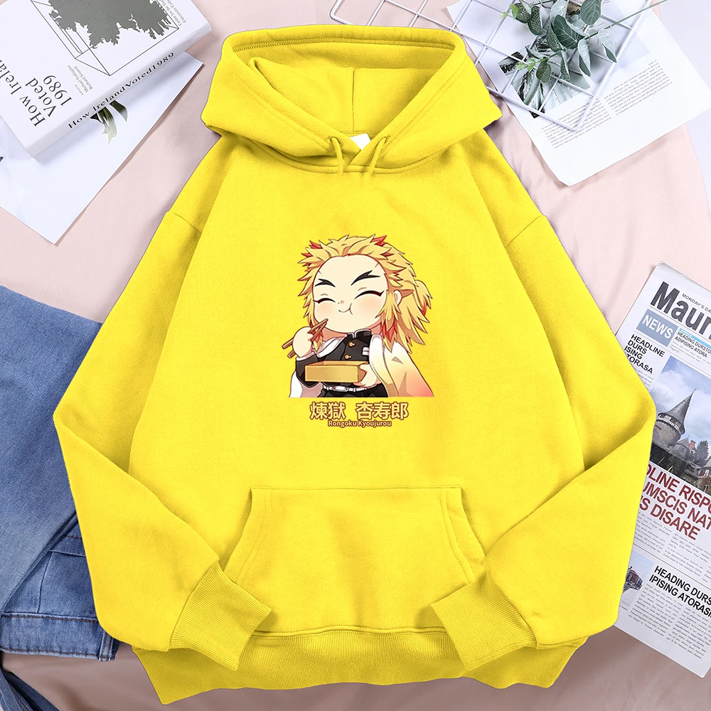 Demon Slayer Anime Very Happy Rengoku Kyoujurou Women Tops Harajuku Anime Streetwear Loose Fleece Hoody Warm Casual Women Hoodie