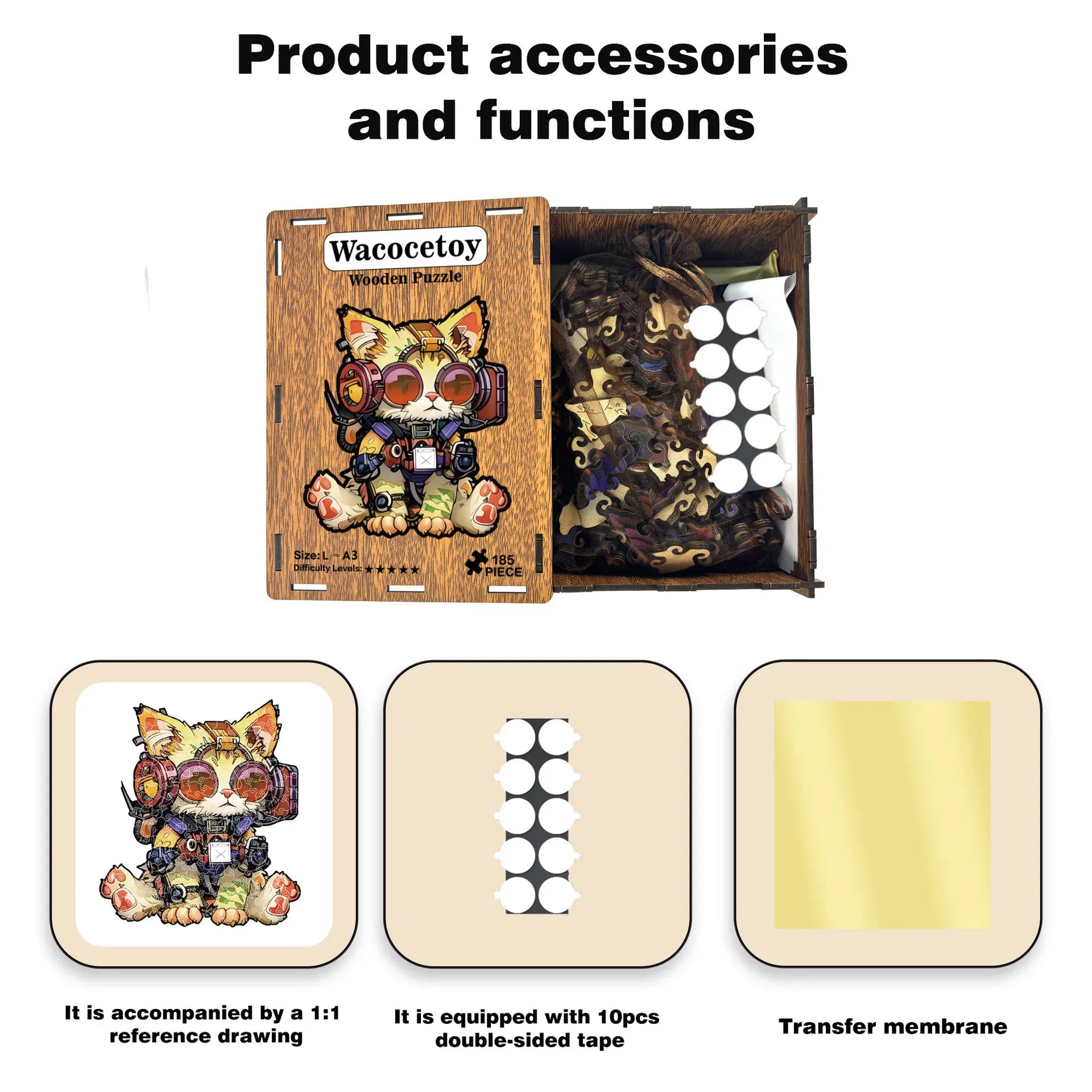 116/185pcs Cat Irregular-shaped Jigsaw Puzzle Wooden Puzzle Stress-Relieving Game Birthday Xmas Gifts for Cat Lovers Home Decor