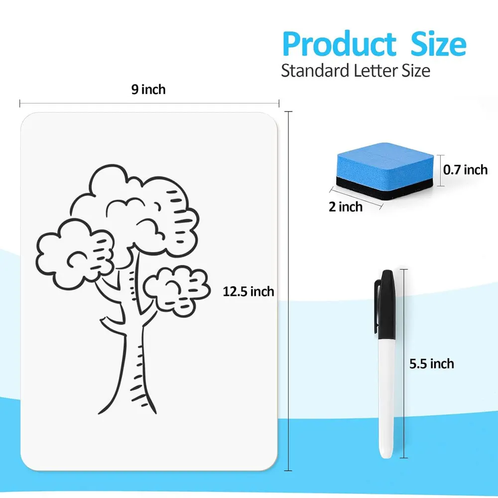 Pizarras blancas portátiles (paquete de 2), pizarras blancas de doble cara de 9x12 pulgadas, con 2 borradores y 2 rotuladores, material de oficina.