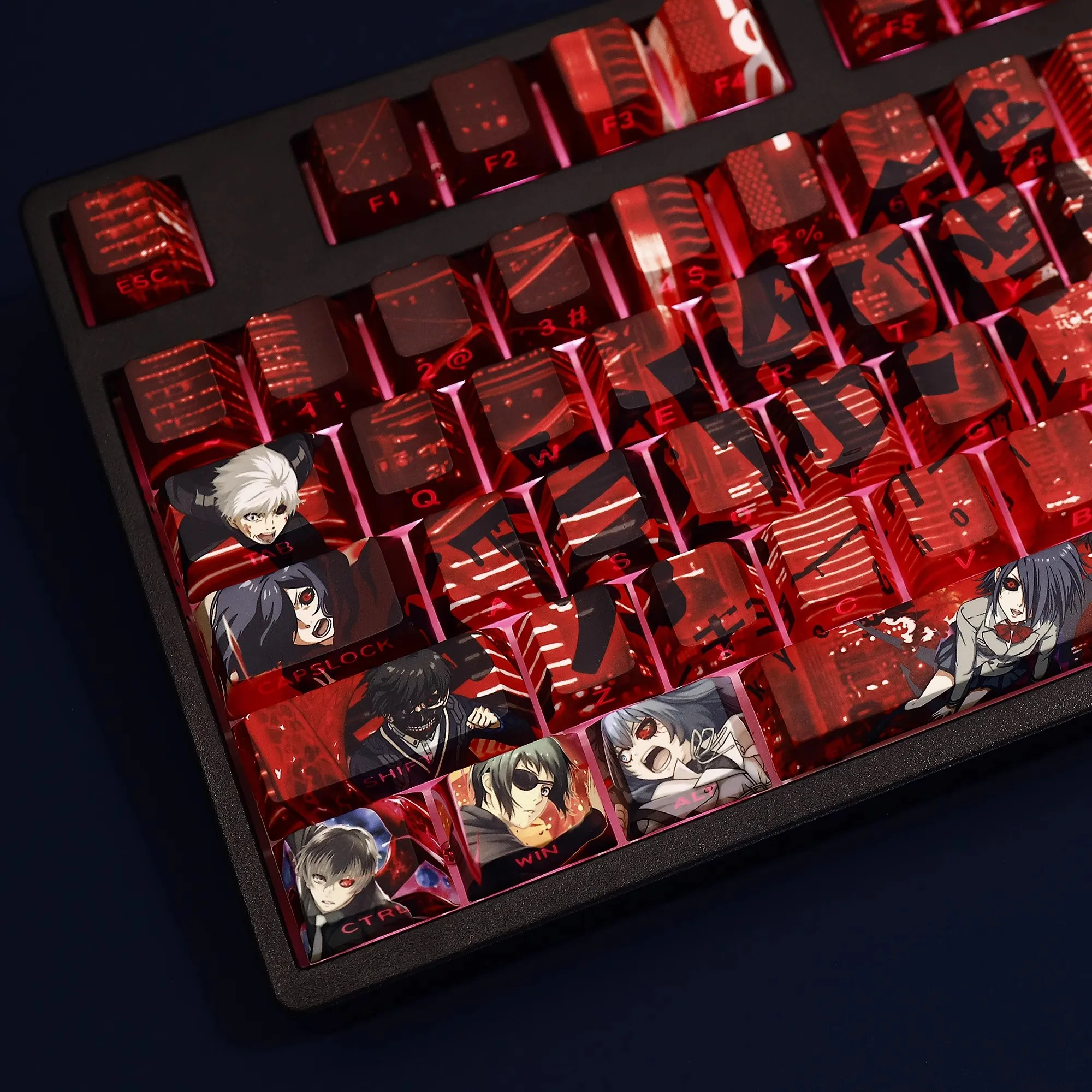 108 Keys Tokyo Ghoul Kaneki Ken Keycap PBT Dye Subbed Side Printed Backlit Keycaps Anime Cartoon Key Caps For ANSI 61 87 104 108