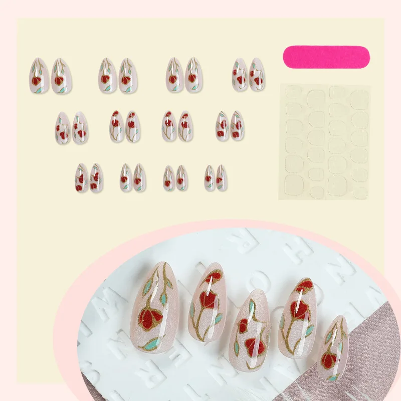 24PCS Gilded Rose Luxury Press on Nails Spring Summer Simple Cat Eye Almond Fake Nails for Women High Quality Fashion Nail Tips