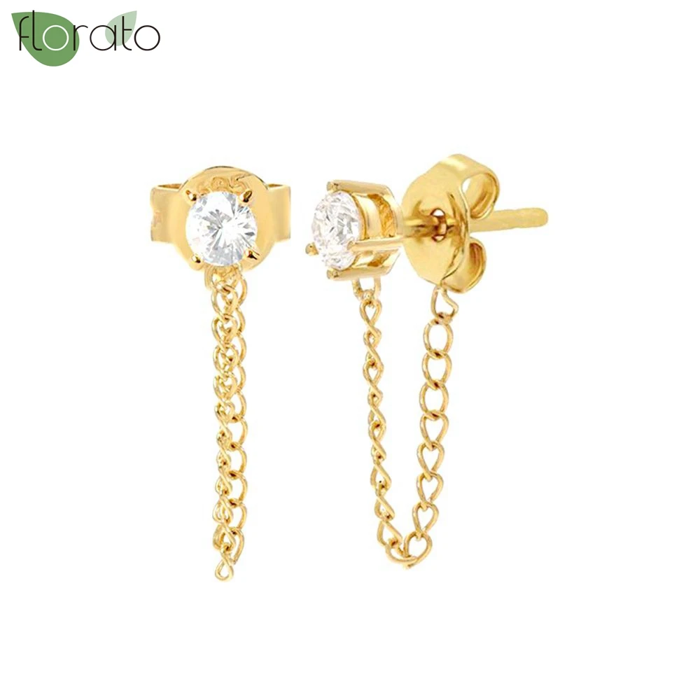 925 Sterling Silver Needle Minimalist Metal Chain Fringe Gold Earrings for Women Delicate Stud Earrings Luxury Jewelry Gifts