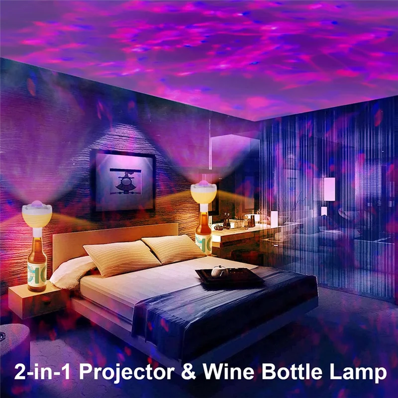 ABJY-Lampada per bottiglie wireless, luce per bottiglie a LED con funzione di proiezione, lampada per bottiglie di vino con 3 temperature di colore e luce RGB