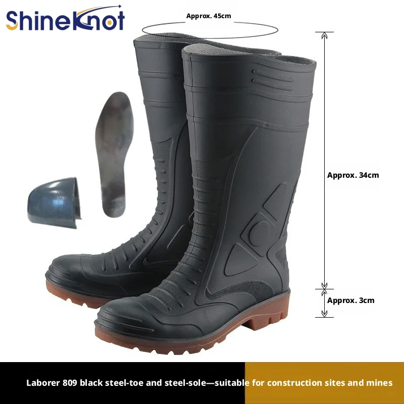 SHINEKNOT Labor High Tube Pvc Rain Boots Are Anti Slip Wear-Resistant Anti Smashing And Anti Puncture Miner Rain Boots