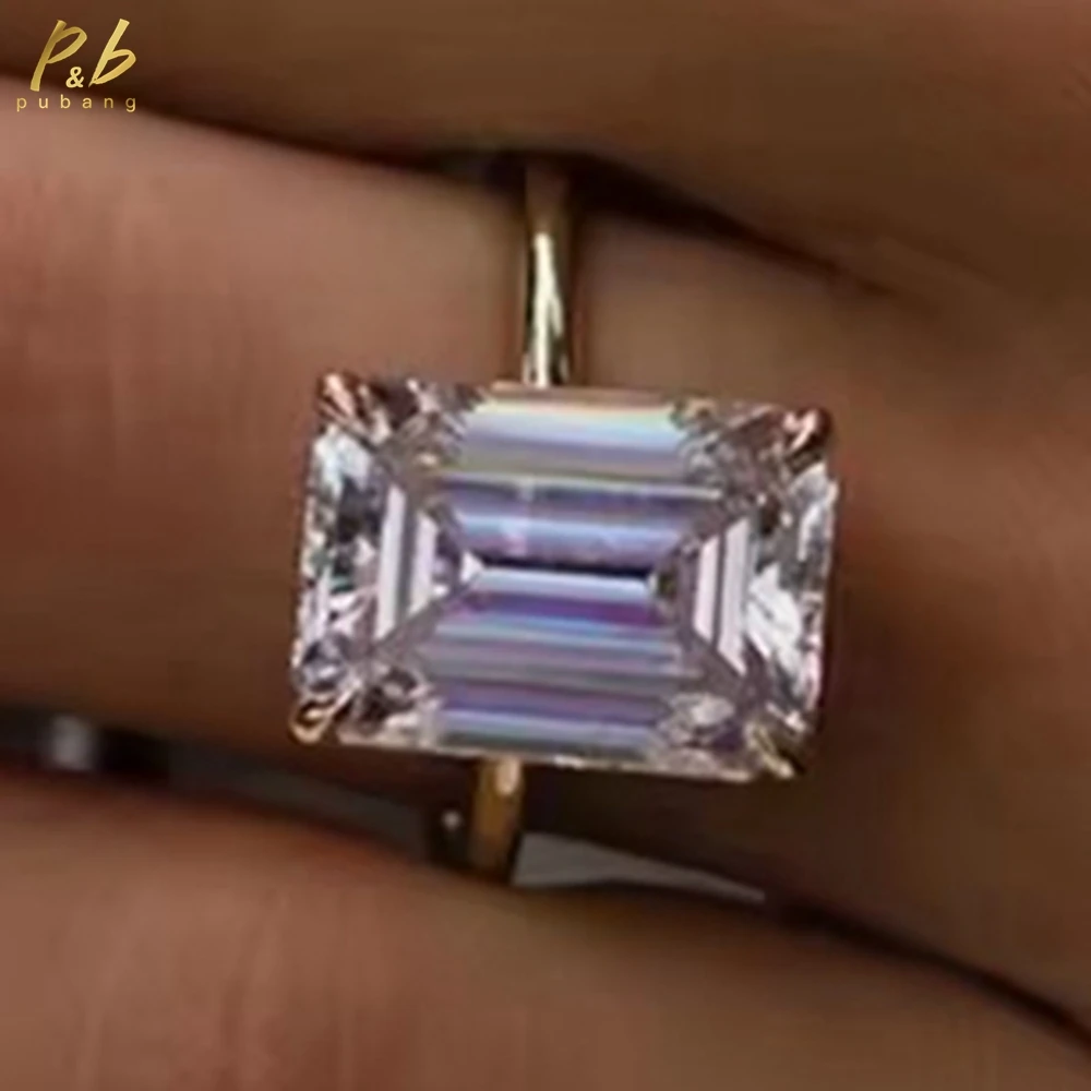 

PuBang Sparkling VVS1 3EX D Цвет Муассанит Кольца Классическая Изумрудная Огранка 11,5 CT Оправа Современный Белый Цвет для Женщин Изящные Ювелирные Изделия
