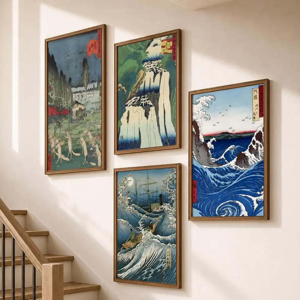 Artist Utagawa Hiroshige Ukiyoe Poster Modern Aesthetic Wall Art for Home Bar Cafe Bathroom Decor