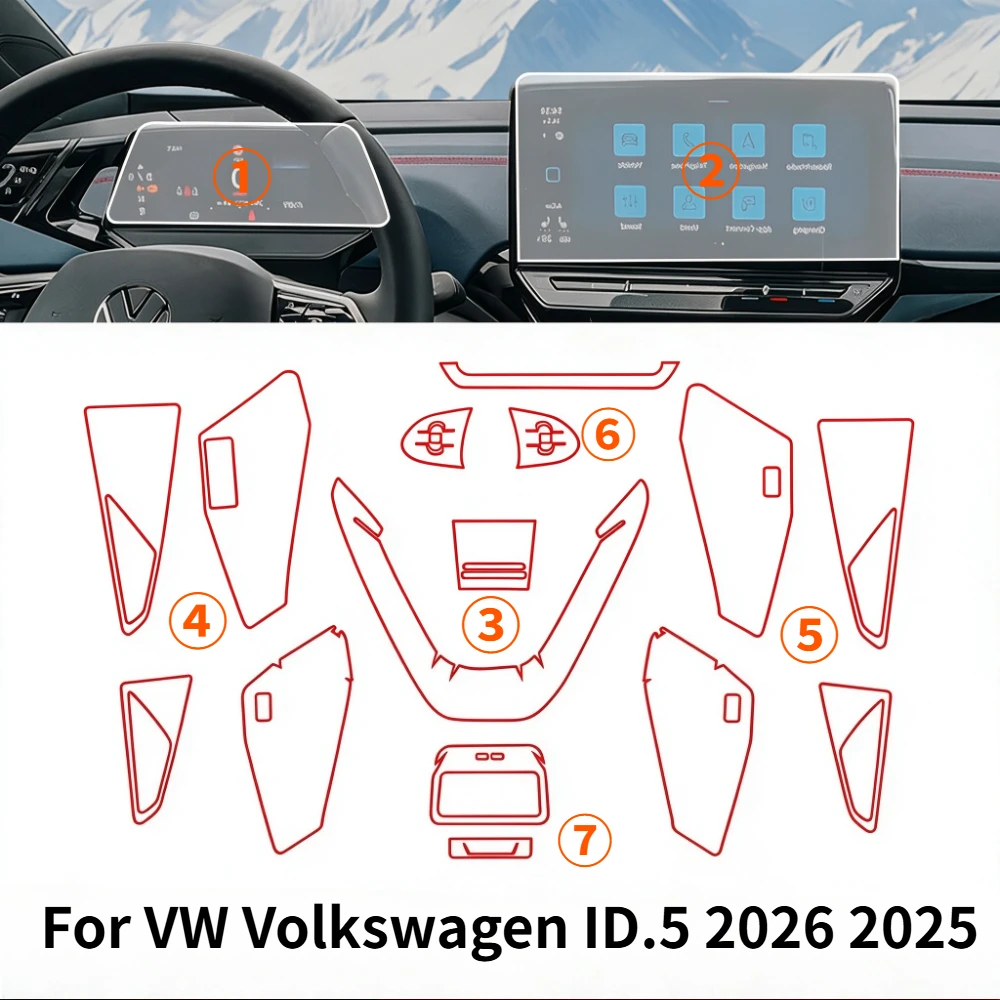 Film de protection PPF pour VW Volkswagen ID.5 2026, transparent mat en TPU, pour écran LCD, panneau de commande, console centrale, accessoires de voiture