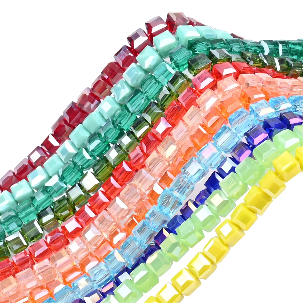 42Colors 6mm Cube Crystal Beads Square Glaze Glass Beads Briolette Faceted Beads for Necklace Bracelet Earring Jewelry Making