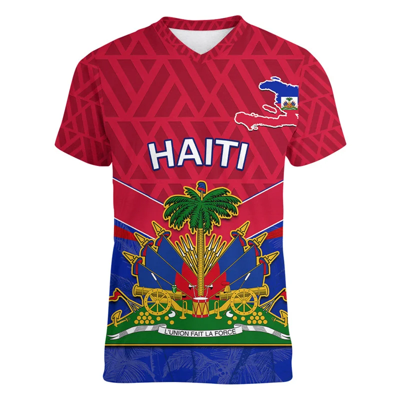 Haiti Independence Day T Shirt Men Cool 3d Printed Sports Tennis T-shirt V Neck Short Sleeve Tops Summer Football Tee Shirts
