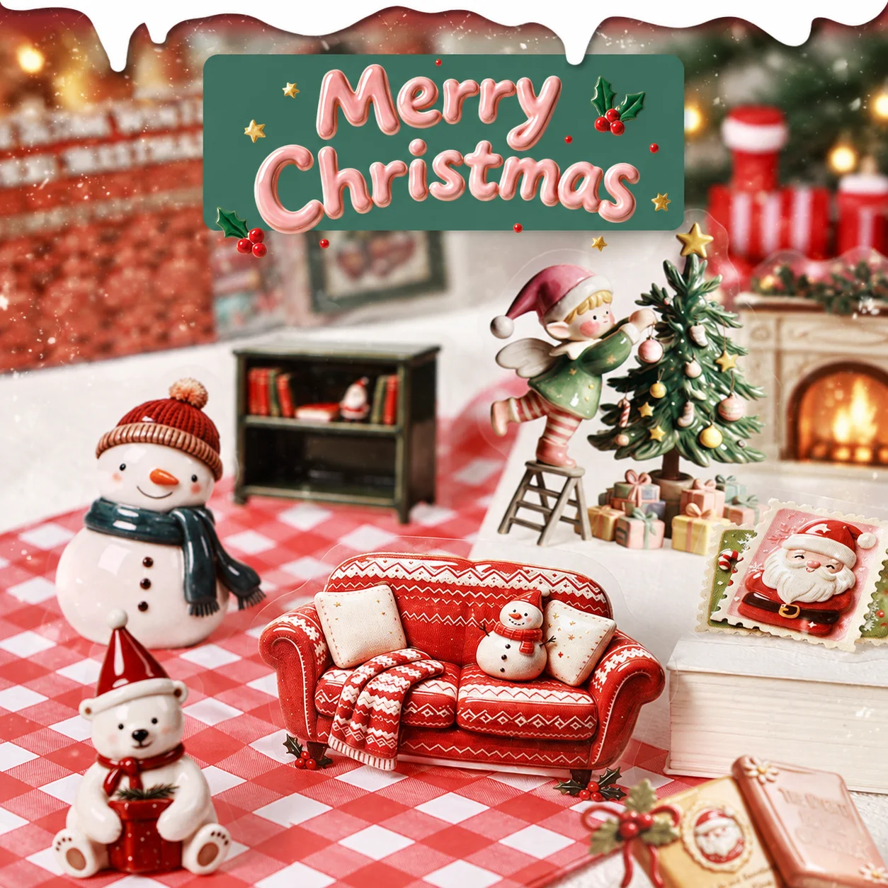 Christmas Pet Stickers Christmas Themed Self-Adhesive Pet Stickers Warm Winter Christmas Stickers High Transparent For Card Diy