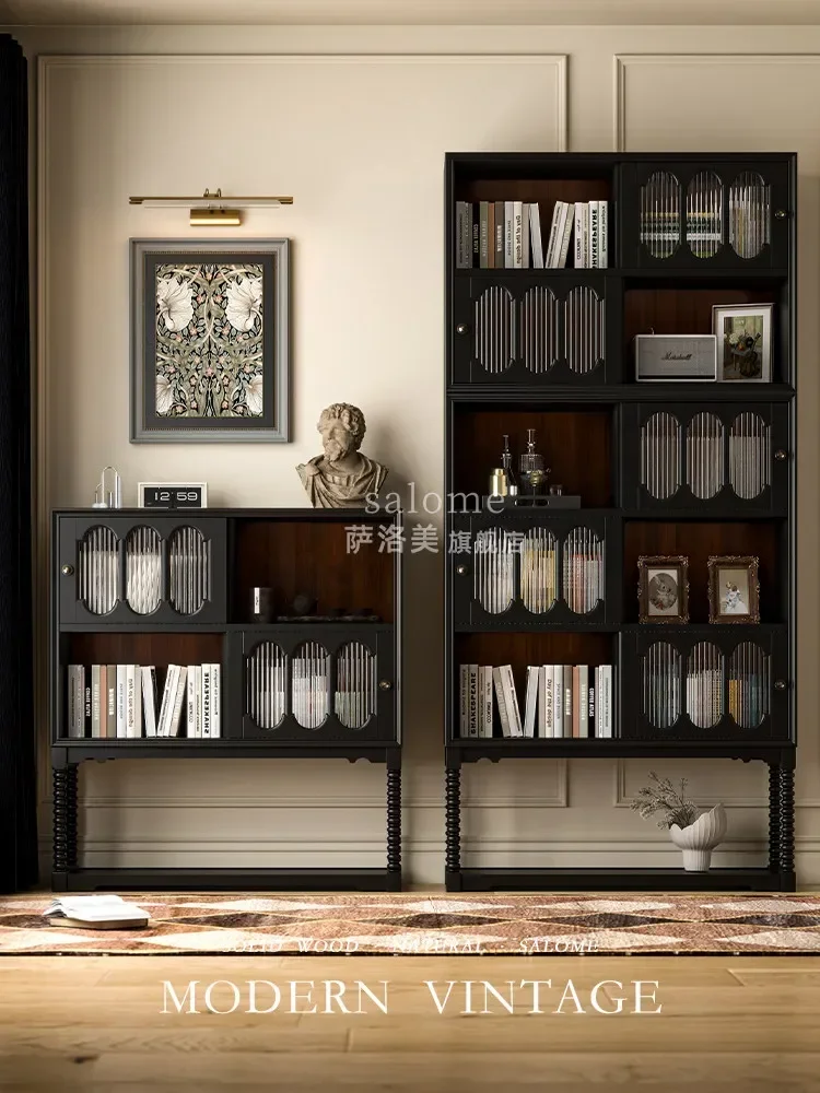Black Solid Wood Entrance French High-end Living Room Storage Medieval Dining Side Cabinetb22
