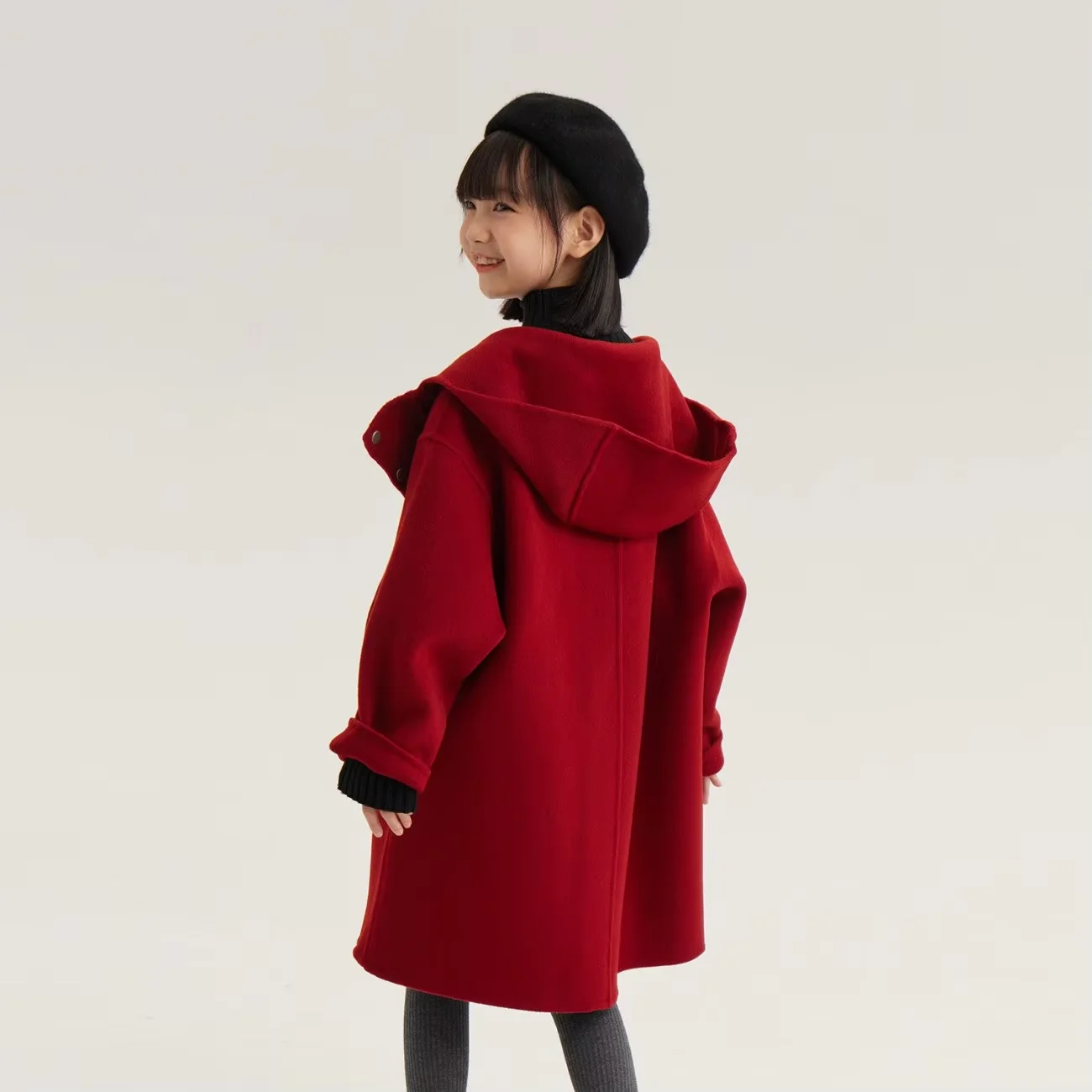 Teen Girls Double Faced Cashmere Woolen Hooded Coat Autumn Winter Thick Warm Fashion Children Outerwear Jacket