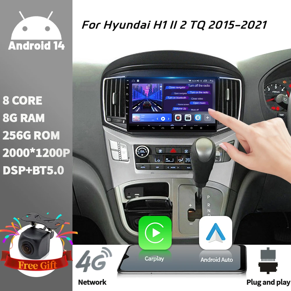 

Android 14 для Hyundai H1 II 2 TQ 2015-2021 Автомобильное радио, мультимедийная навигация, GPS, беспроводной Bluetooth, стереосистема с экраном Carplay