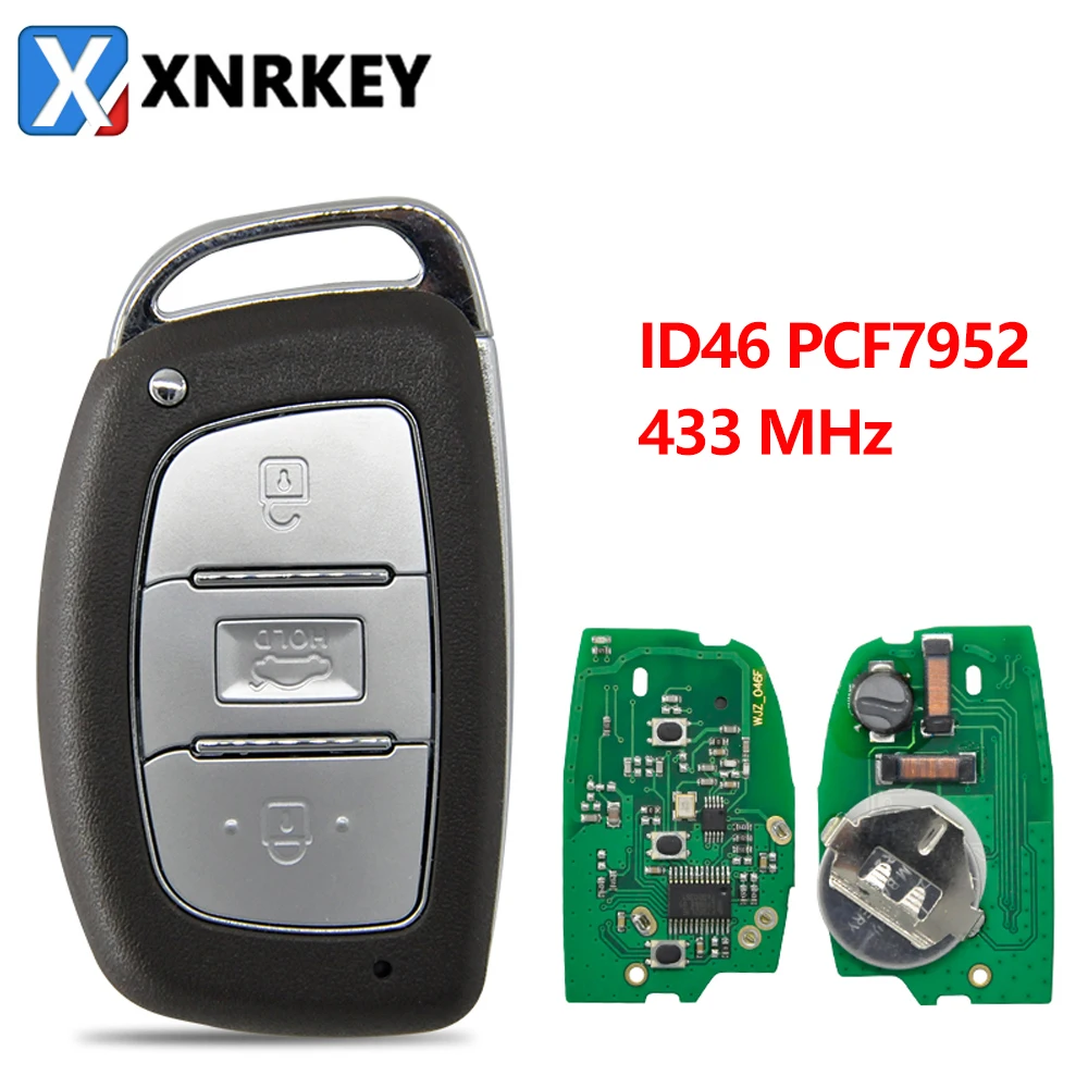 

XNRKEY 3 Button Car Remote Key ID46 PCF7952 Chip 433Mhz for Hyundai Elantra Replace Keyless Entry Card Car Key FCC: 95440-3X510