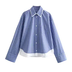 Tangada 2024 Spring Women Oversized Patchwork Cotton Shirt Female Loose Blouse Tops 6X001