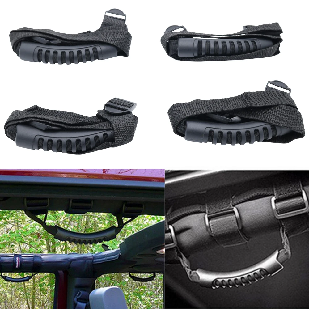 2pcs/4pcs Armrest Top Grab Handles Grip Bar Pulling Tab Roll Bar Mount For Jeep Wrangler CJ TJ JK JL Sports Sahara Rubicon