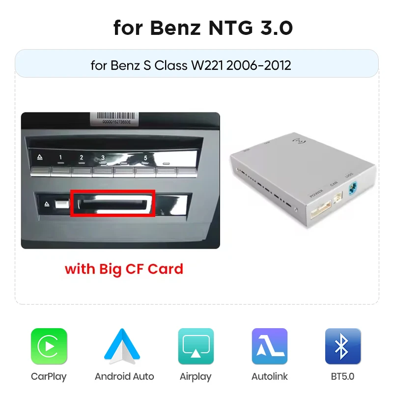 AWESAFE Draadloze CarPlay Android Auto Interface Adapter voor Mercedes Benz S-Klasse W221 NTG 3.0/3.5 2006-2012 Mirror Link BT - afbeelding 1