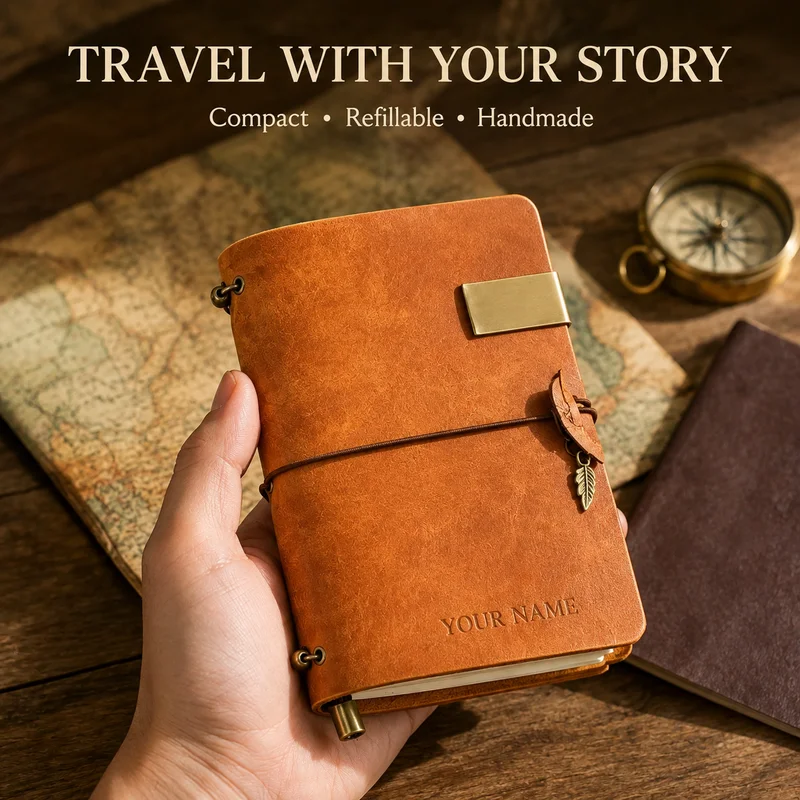 Pueblo Genuine Leather Travel Wallet Vintage Handmade Notebook Journal Frosted Top‑Grain Cowhide Refill Custom Engraving