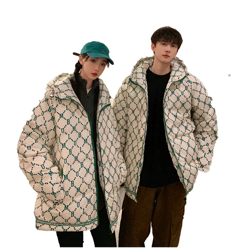 New Couple Fashion White Duck Down Jacket Men\'s Winter New American Casual Hooded Loose Large Size Trend Thickened Down Coat