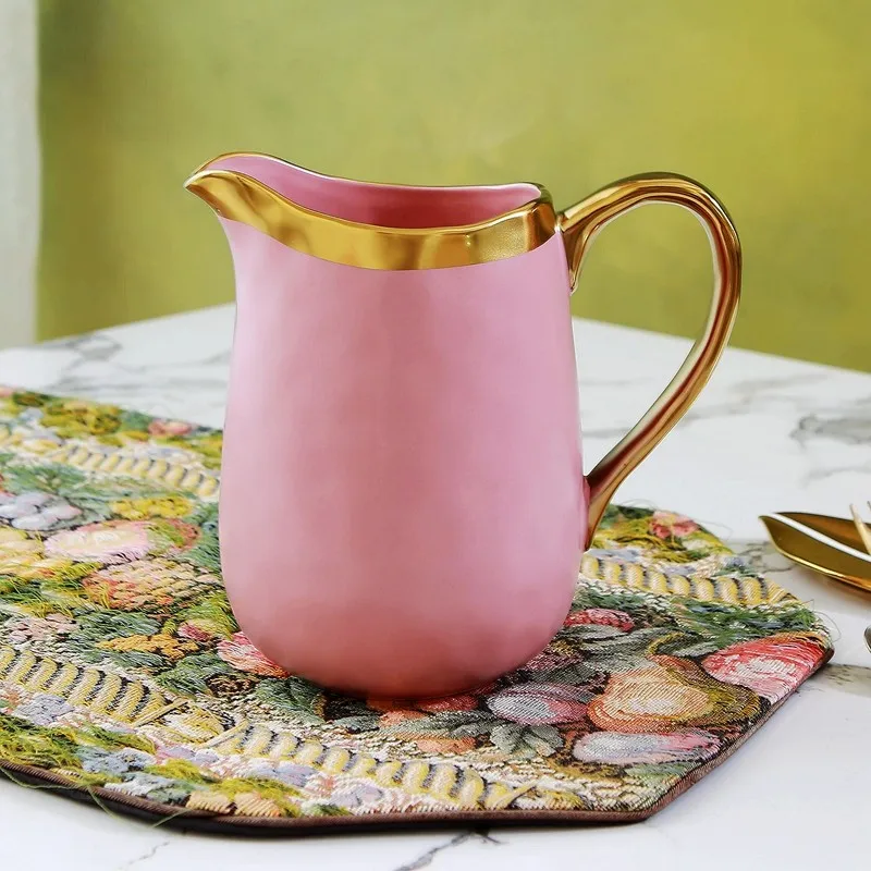 European style glazed porcelain with gold plating, 1000ml large milk jar, large milk pot, flower vase