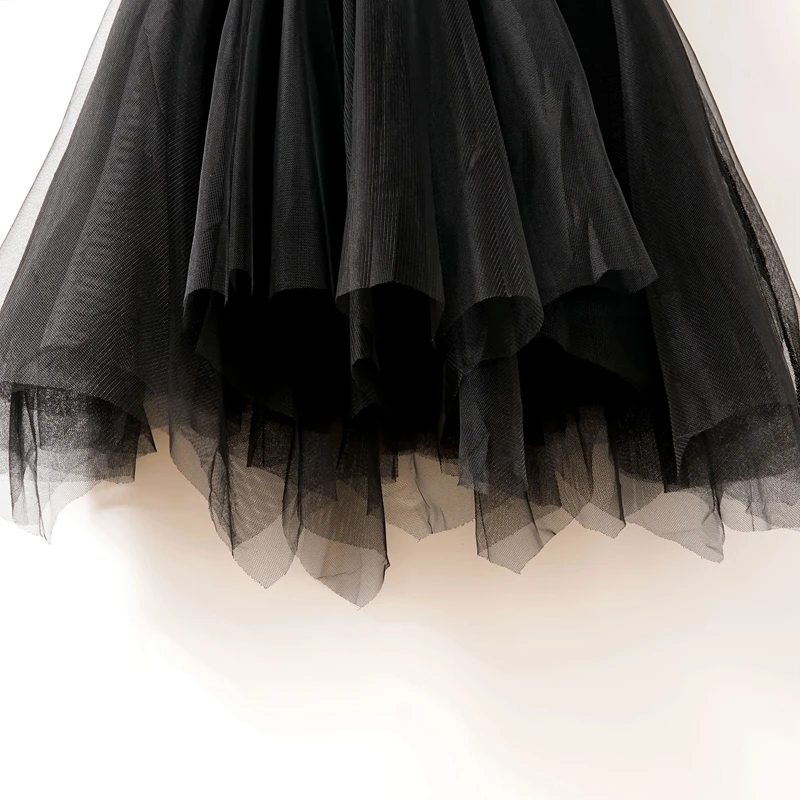 Jupe tutu en tulle à volants taille haute pour femmes, jupe midi noire, jupes en tulle