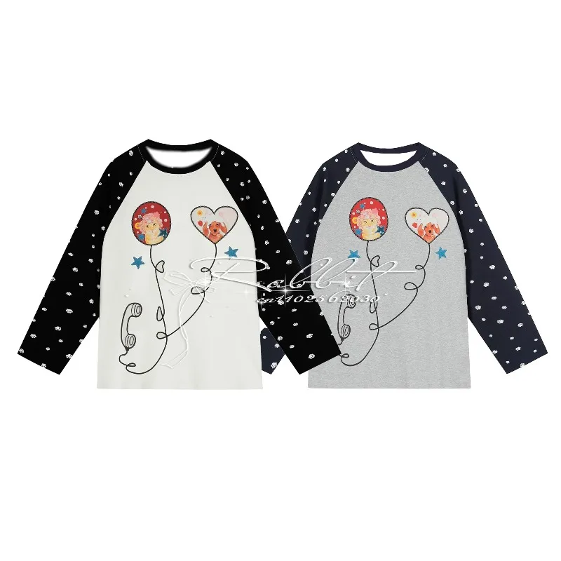 

2025New Fashionable Street Style American Vintage Y2k Aby Style Cute Long-sleeved Adult and Children's 3D Printed Couple T-shirt