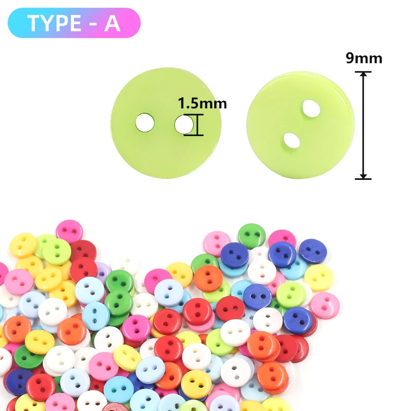 9/12mm 200 Pcs Round  Plastic Buttons Mixed Color, Crafts Sewing Manual Button Painting DIY Handmade Ornament Buttons, 2 Holes