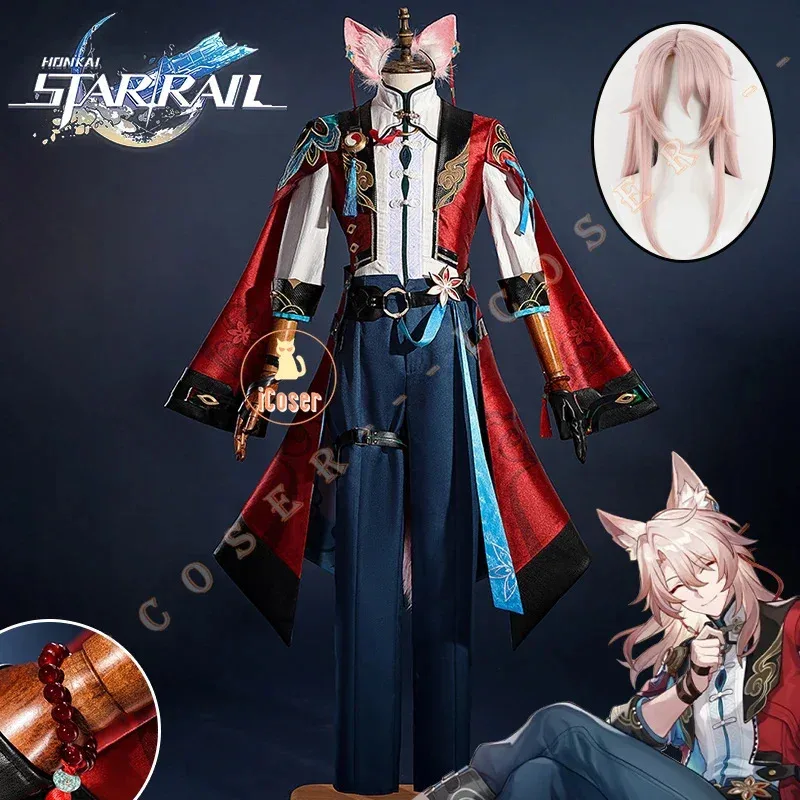 Honkai Star Rail Jiaoqiu Cosplay Costume Wig Uniform Headwear Foxian Xianzhou Yaoqing Feixiao Halloween Party Women Men iCosera;