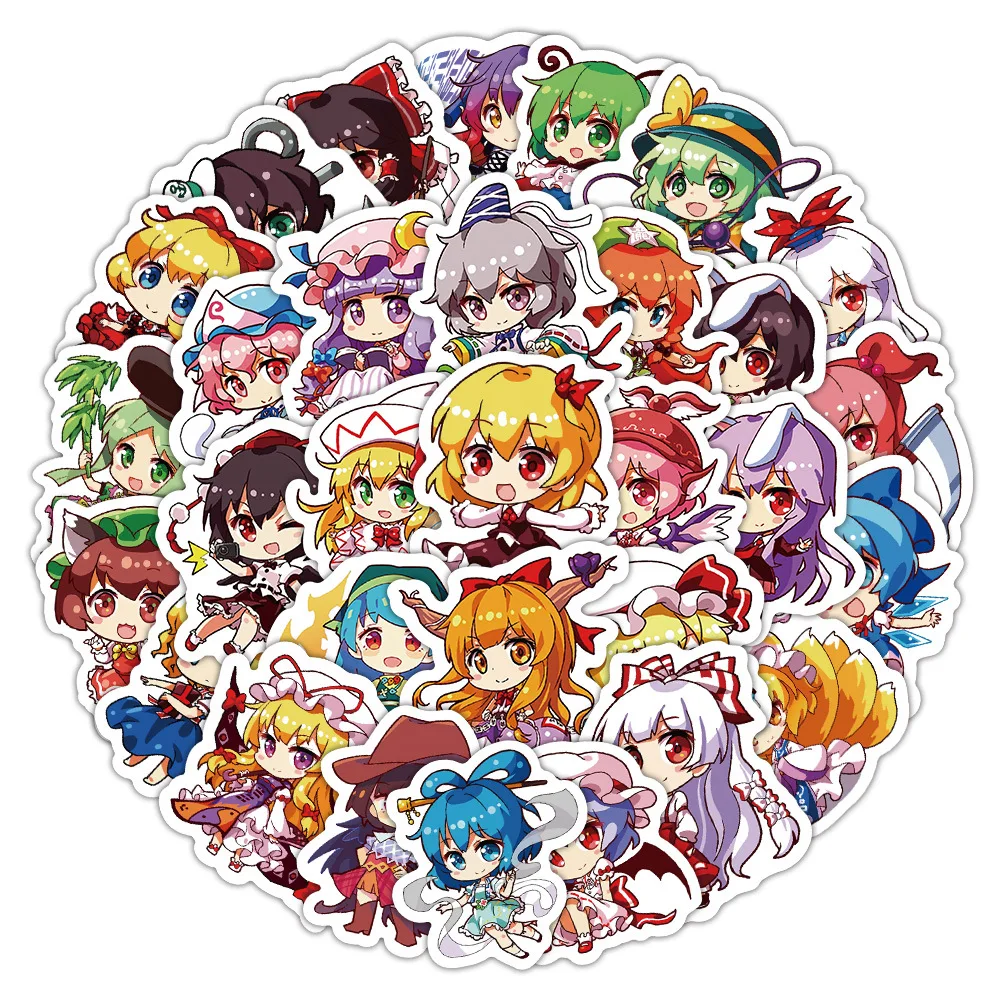 60 pegatinas de grafiti de dibujos animados de Touhou Project, versión Q, divertidas y creativas para vasos, cajas de papelería y portátiles.