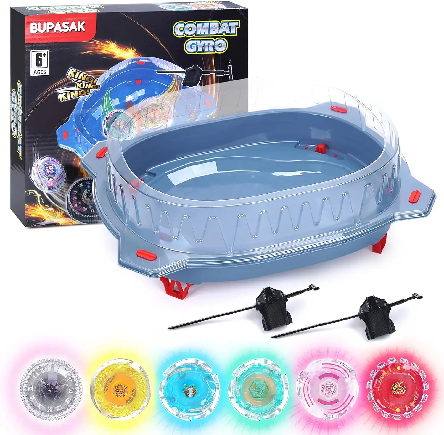 

Набор светящихся вращающихся волчков для битвы с ареной, 6 волчков и 2 пусковых устройства для детей от 6 лет