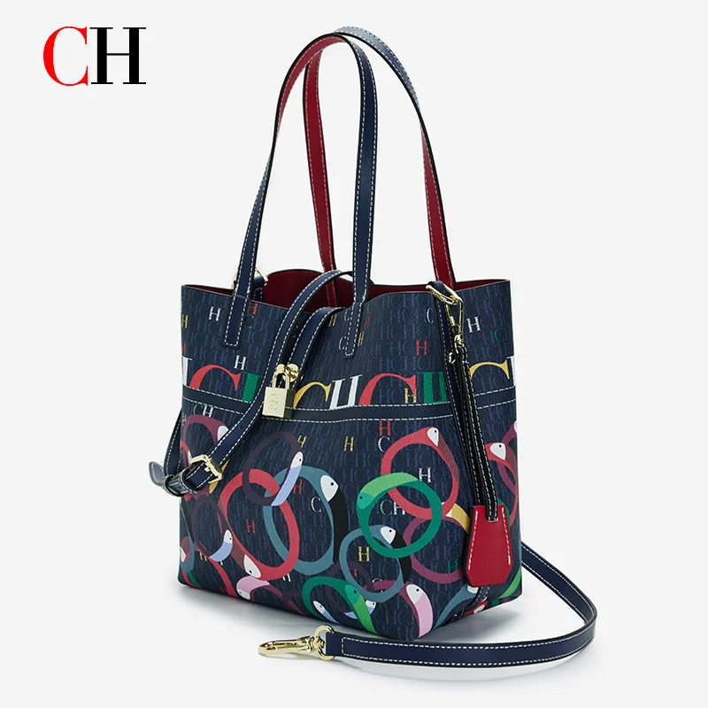 CH Women Large Capacity Printed Tote Bag Fashion Letter Pattern Handbag Casual Shoulder Crossbody Bag Ladies Shopping Travel Bag
