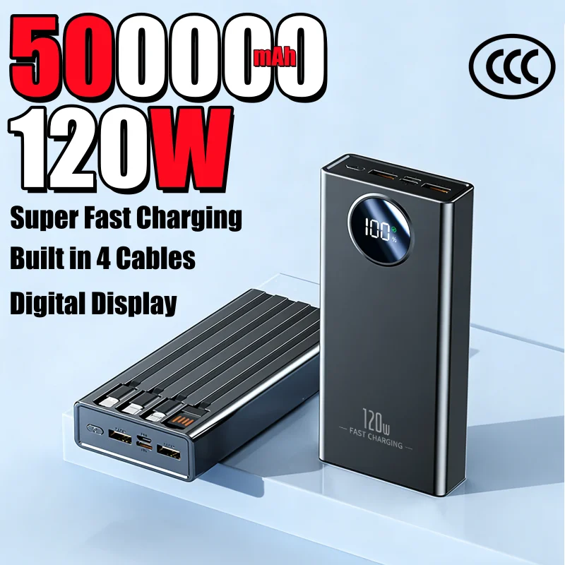 500000mAh High Capacity Power Bank 120W Fast Charging Powerbank External Battery Portable Battery Charger For iPhone Samsung