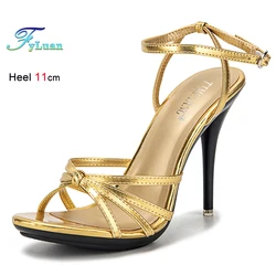 Cross-tied Black Women's Sandals Party Wedding Shoes Thin Heels 11cm Daily Summer Shoes Women High Heeled Sexy Ladies Sandals
