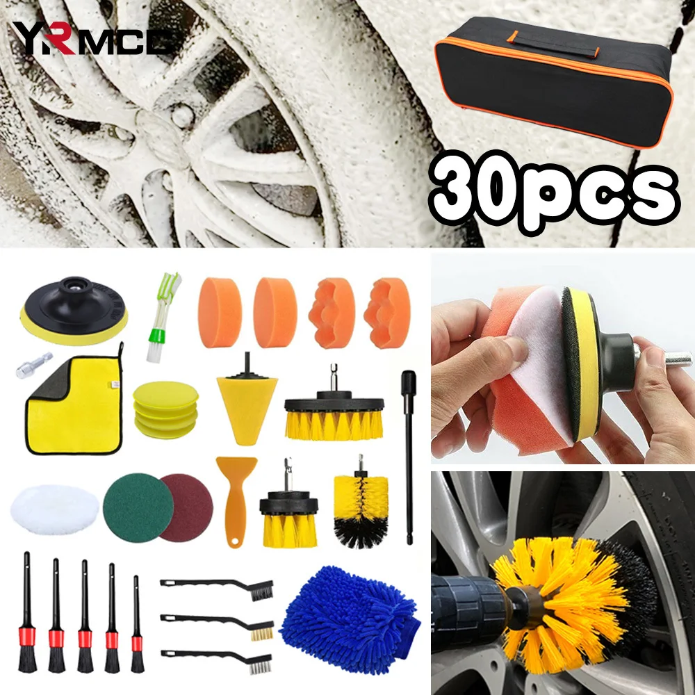 

30Pcs Car Detailing Brush Set Air Vents Rim Cleaning Brushes Sponges Towel Polisher Car Detailing Tools for Car Accessories