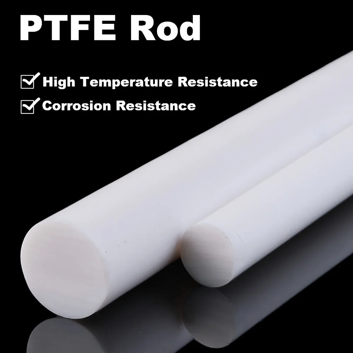 500mm PTFE Rod Dia 5-45mm Polytetrafluoroethylene Round Bar High Temperature Chemical Resistant Non Stick Industrial Durable