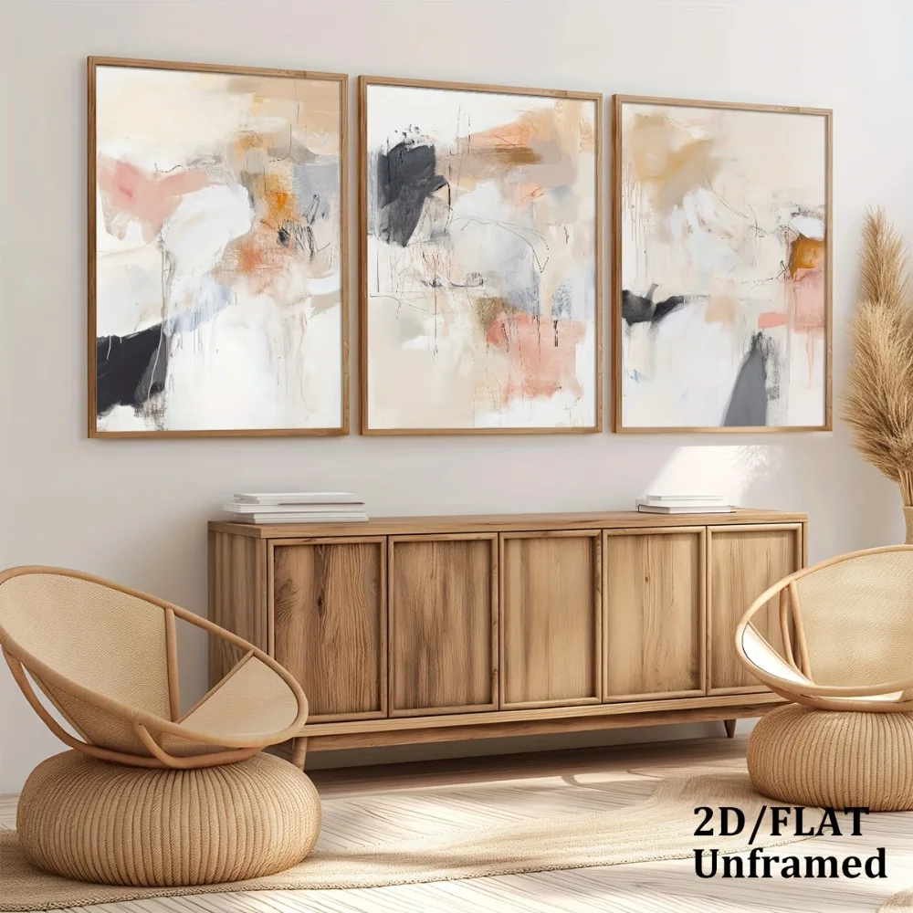 3pcs Frameless,Neutral Beige B - Abstract Canvas Set 评论和价格