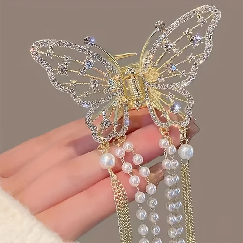 New ethereal butterfly tassel hair clip with cut-out design, for back-of-head braiding and updo styling