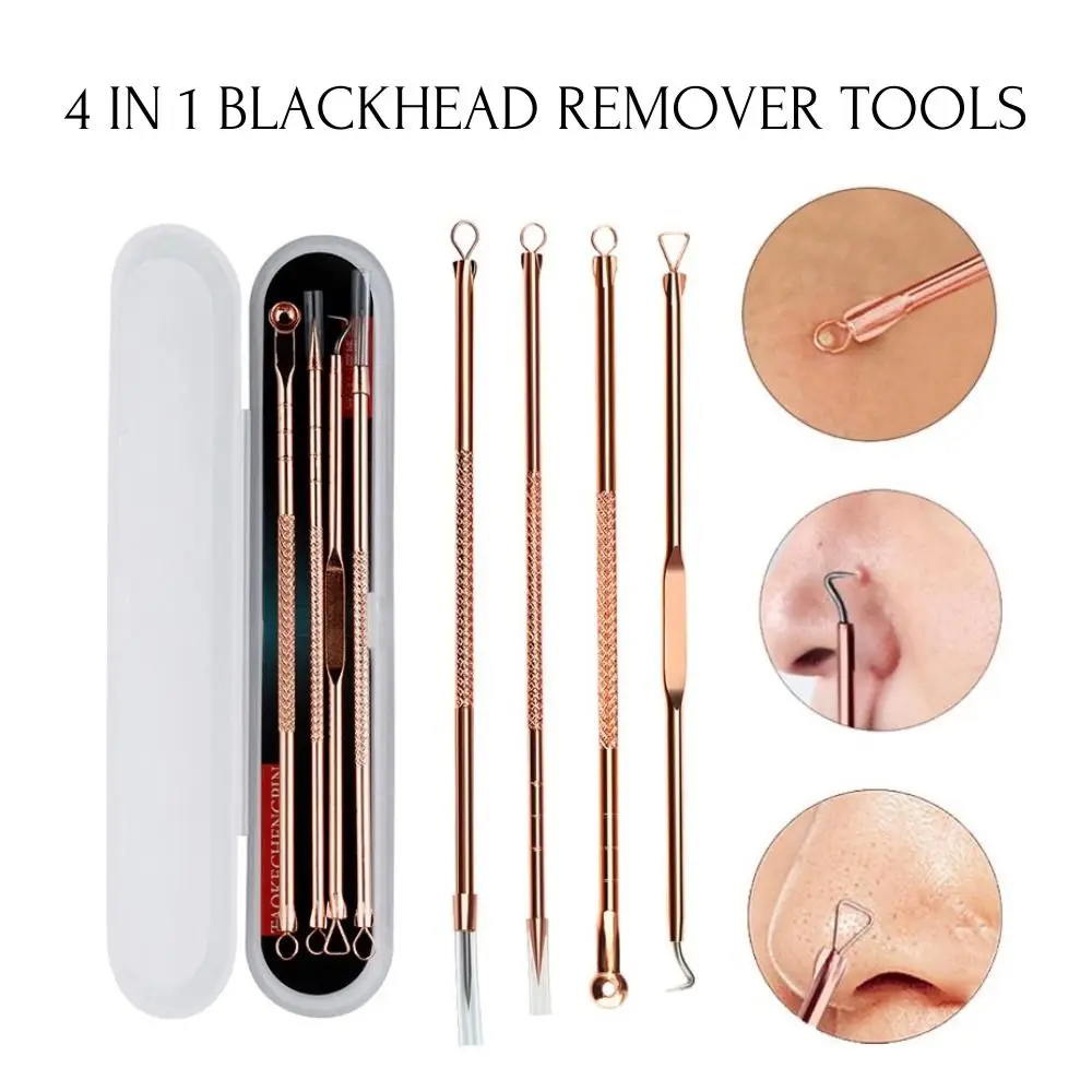 Pince à épiler pour enlever les boutons, grattage et fermeture des cellules, pour Salon de beauté, pincettes pour points noirs, outil pour la peau, nettoyeur en profondeur, aiguille pour l'acné, 4 pièces/ensemble