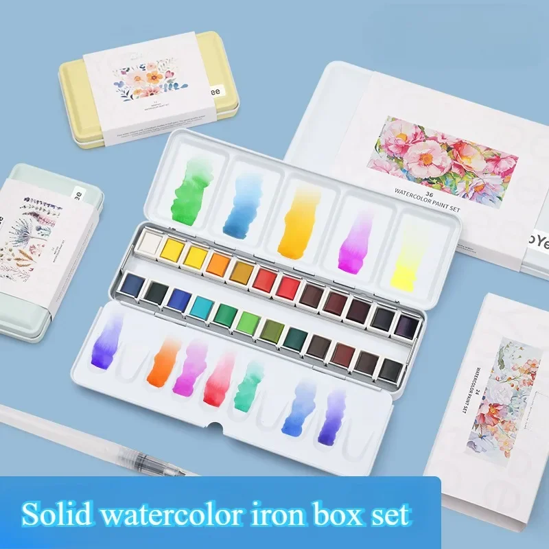 12/24/36Color Beginners Entry Level Solid Watercolor Iron Box Set Portable Block Watercolor Creation Paints Student Art Supplies