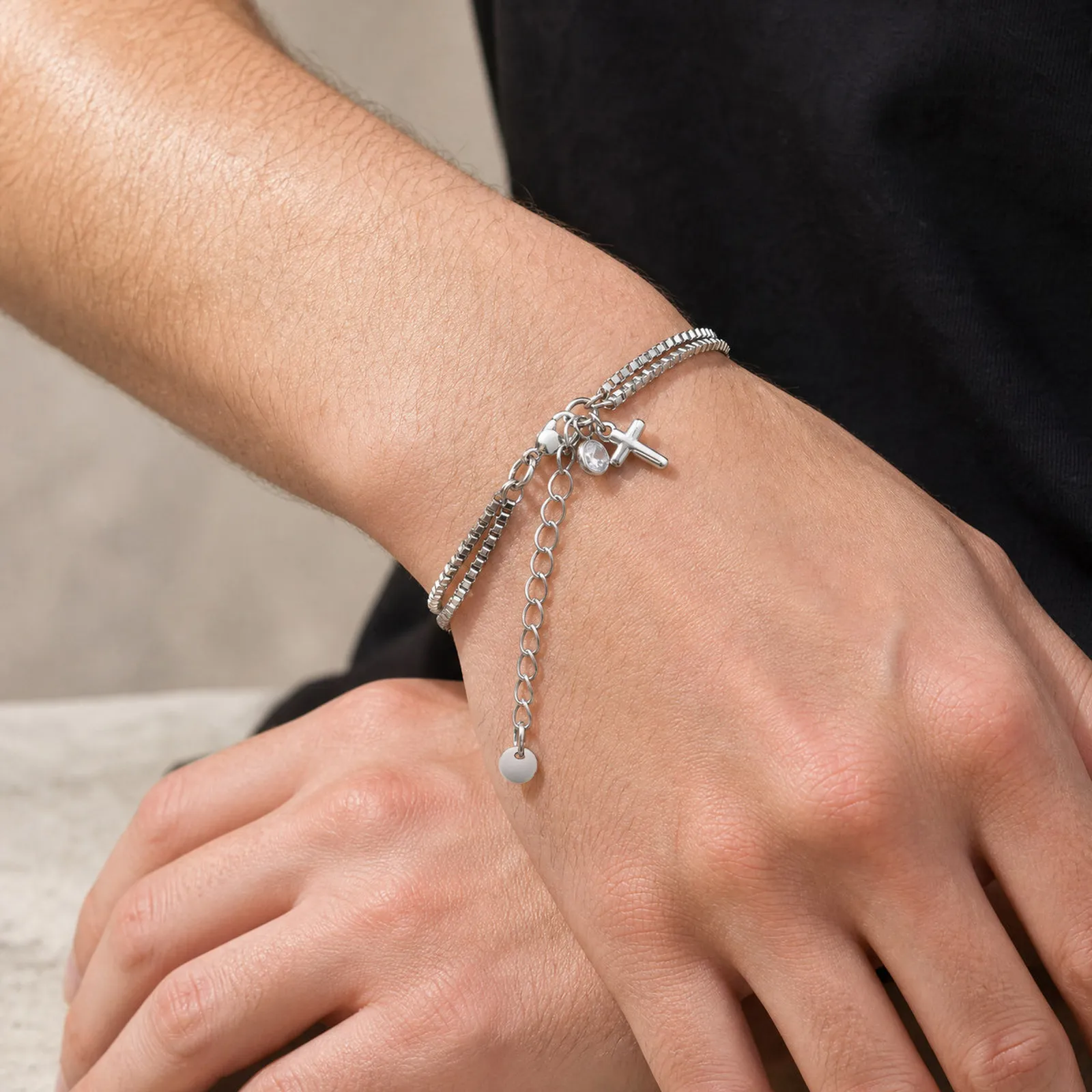 Hiphop Evil Eye Charms Kettenarmband für Männer und Jungen, 2-lagiges quadratisches Box-Kettenarmband, Edelstahl-Schmuckgeschenk – Detail 5