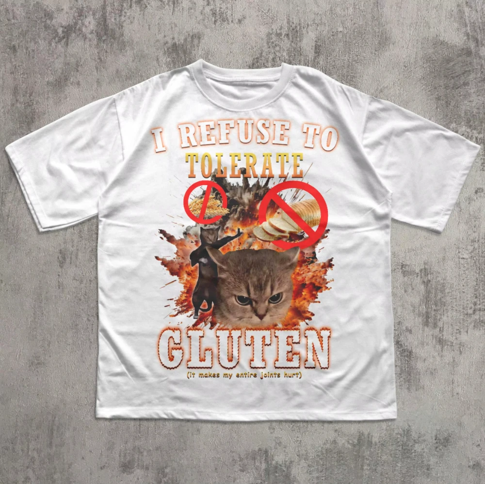 Refuso de toleritar el gluten divertido gato Meme camiseta regalo para mujer y hombre amantes de los gatos regalo Cringe camisas extrañamente específico camiseta