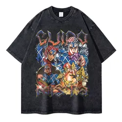 Anime JoJos Bizarre Adventure T-shirt Vintage Gewassen JOJO Sex Pistolen T-shirts Oversized Retro Manga Guido Mista Tops Tees Mannen