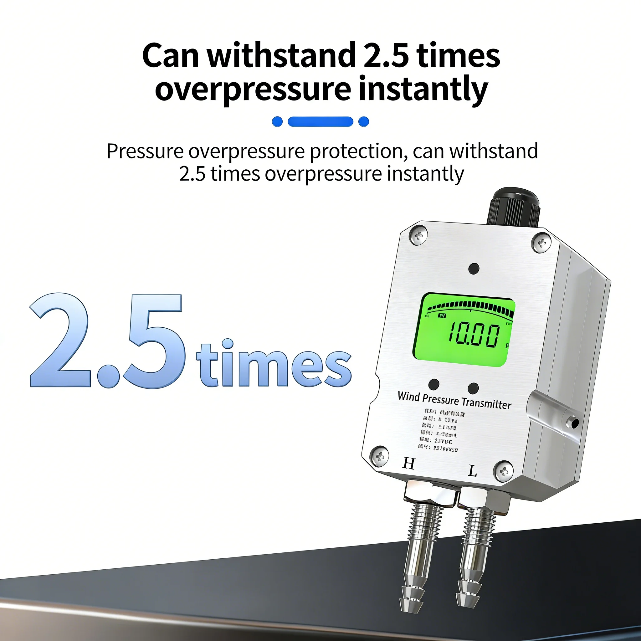 0-100Kpa Air Different Pressure Transducer 4-20mA RS485 Micro Difference Pressure Wind Differential Sensor LED LCD Display