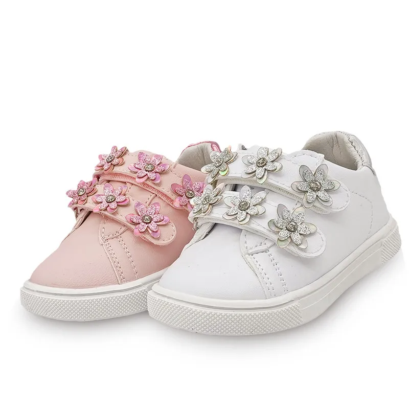 Chaussures à fleurs en cuir PU pour filles, baskets à la mode pour enfants, nouvelles chaussures pour enfants + intérieur 13.5-18cm