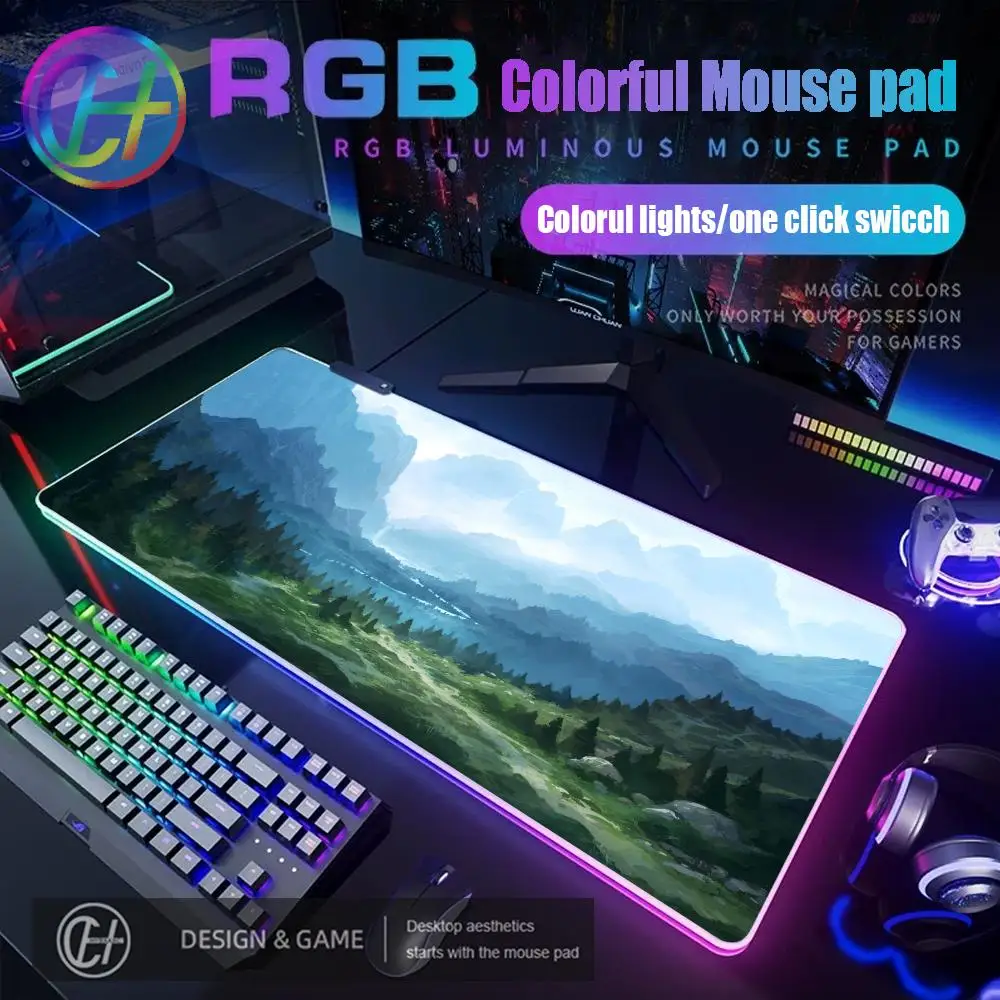 

Forest Landscape Gamer Mouse Pad RGB Gaming Mouse Pad Desk Mat HD Gamer Large LED Light XXL MousePads PC Computer Carpet