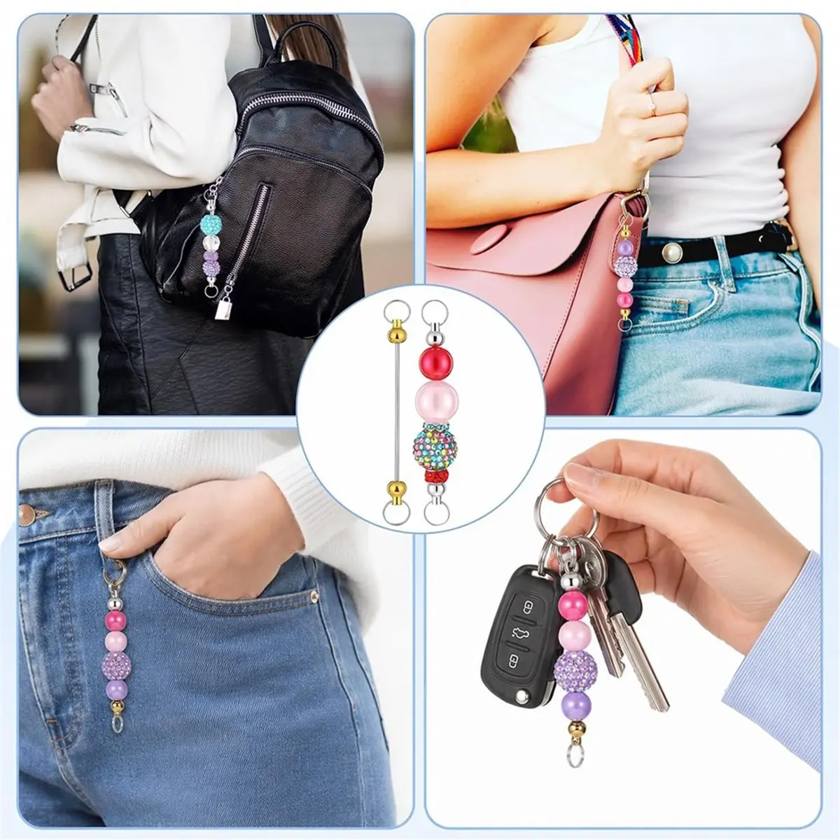 100PCS Beadable Keychain Bars,Metal Key Chain Bar Charms Making Supplies Beaded Keychain DIY Bead Pendant Key Chain