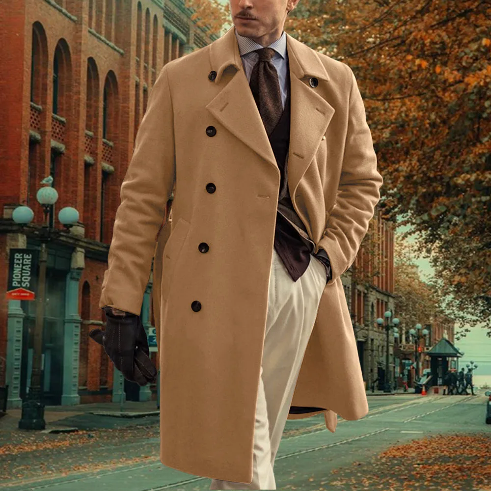 

Italian fashion men wool long windbreaker coat Multi breasted stand up collar thick coat British retro casual men's coat jacket