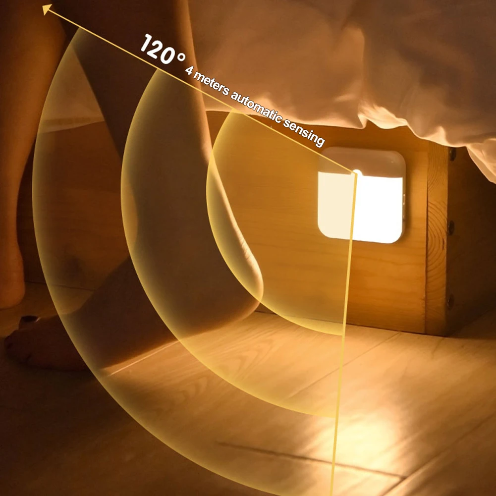 Nordic Motion Sensor Led Square Lamp Usb Charging Night Light Bedroom Kitchen Toilet Stair Hallway Wardrobe Cupboard Lighting