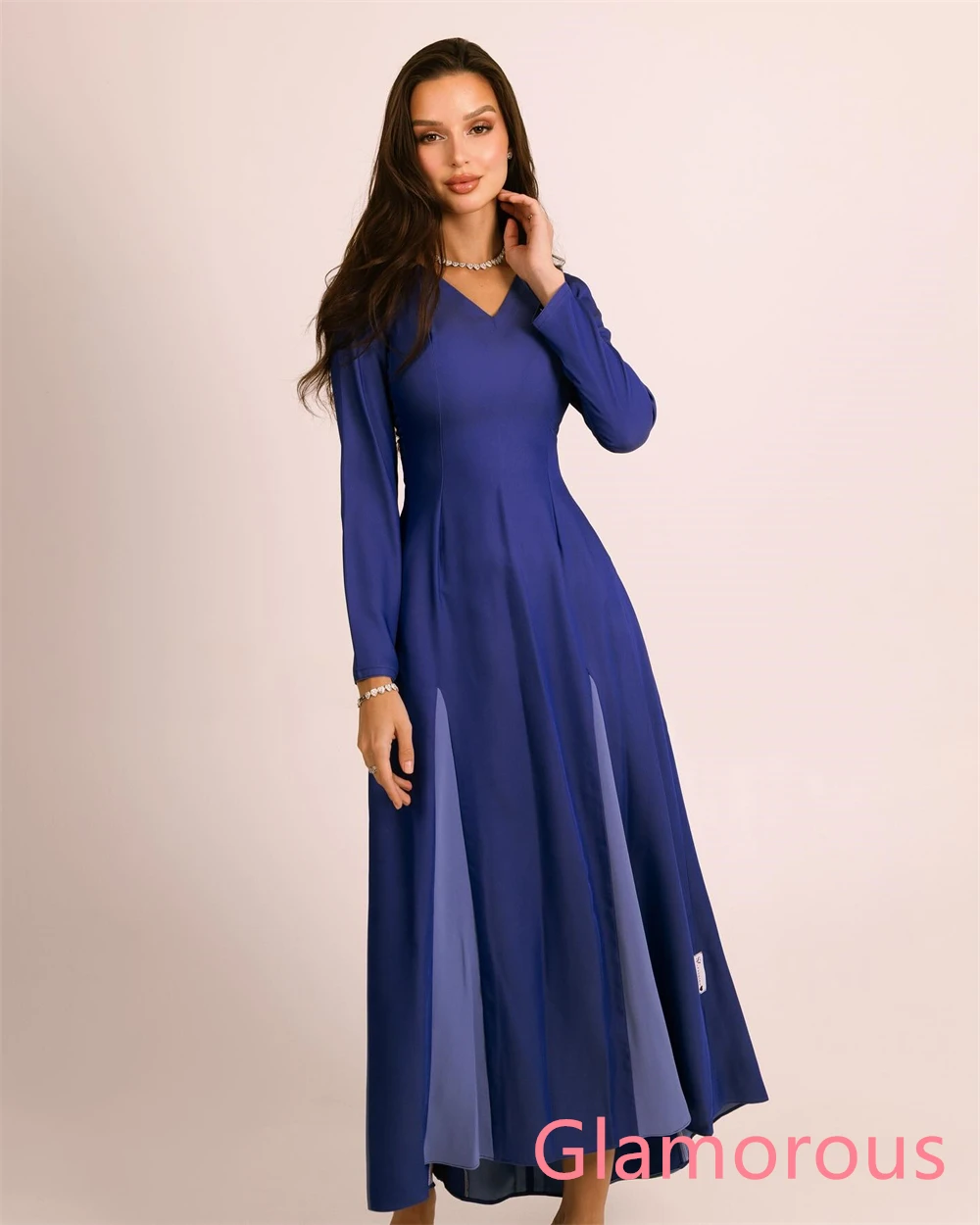 Dostosowana klasyczna fioletowa suknia wieczorowa z dżerseju, dekolt w serek, długie rękawy, sukienka na powrót do domu, suknie na specjalne okazje, wysokiej jakości miękkie